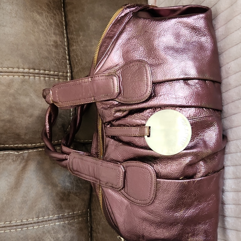 Metallic Plum Satchel Handbag - Unbranded